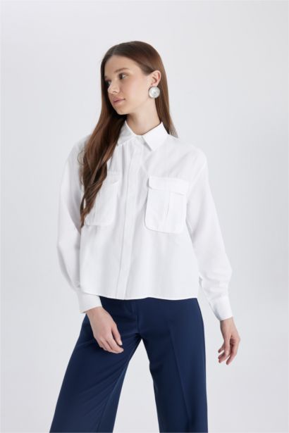 Regular Fit Poplin Shirt Collar Long Sleeve Tunic