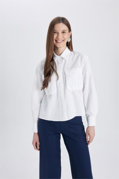 Regular Fit Poplin Shirt Collar Long Sleeve Tunic