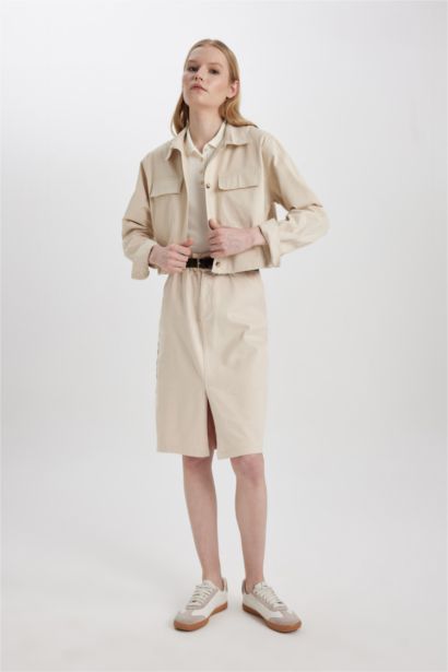 Pencil Skirt Gabardine Normal Waist Midi Skirt
