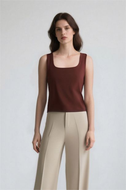 Slim Fit Basic Square Collar Sleeveless Tank Top