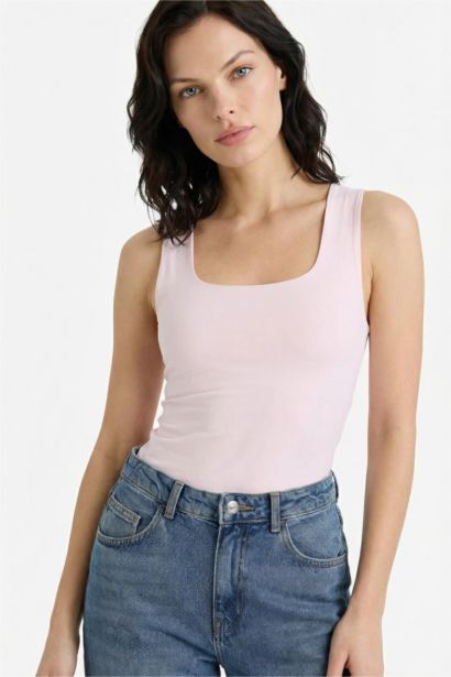 Slim Fit Basic Square Collar Sleeveless Tank Top