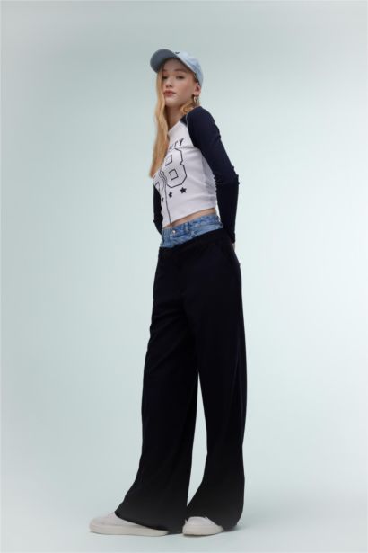 بنطرون جينز برجل واسع وايد ليج وخصر عالي