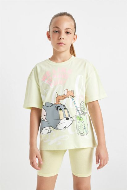 T-shirt Tom & Jerry à col rond et manches courtes Relax Fit pour fille