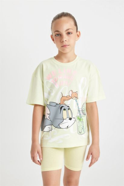 T-shirt Tom & Jerry à col rond et manches courtes Relax Fit pour fille