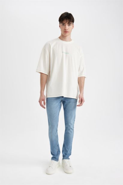 Loose Fit Crew Neck Back Printed Short Sleeve T-Shirt