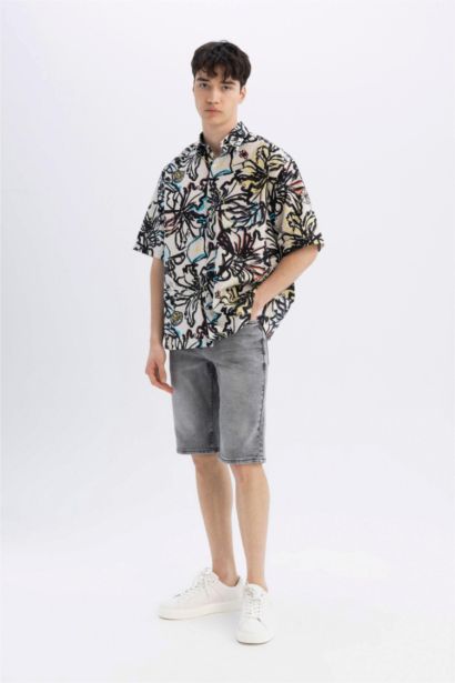 Relax Fit Patterned Cotton Short Sleeve Shirt