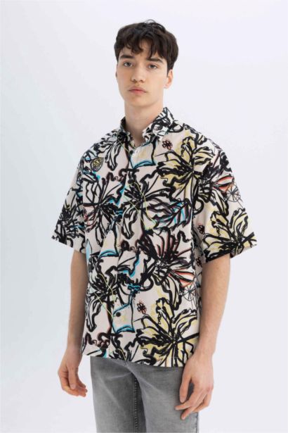 Relax Fit Patterned Cotton Short Sleeve Shirt