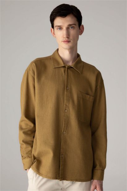 Oversize Fit Polo Collar Cotton Long Sleeve Shirt