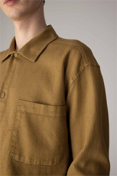 Oversize Fit Polo Collar Cotton Long Sleeve Shirt