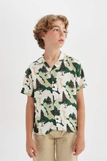 Boy Oversize Patterned Viscose Short Sleeve Shirt
