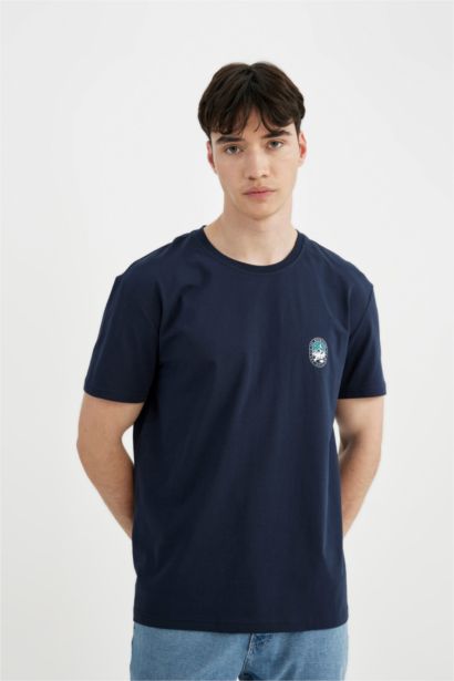 Regular Fit Bisiklet Yaka Baskılı Kısa Kollu Üst