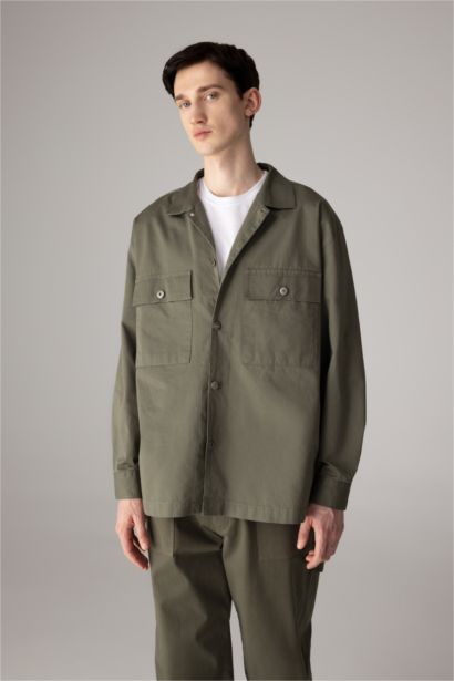 Oversize Polo Neck Twill Long Sleeve Shirt