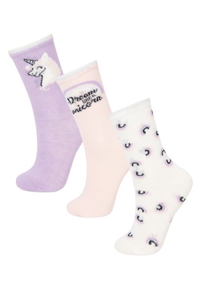 3'lü Pamuklu Uzun Çorap Kız Çocuk