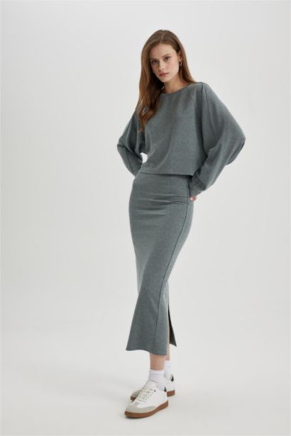 Pencil Skirt Normal Waist Midi Knitted Skirt