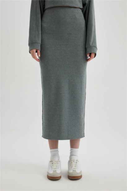 Pencil Skirt Normal Waist Midi Knitted Skirt