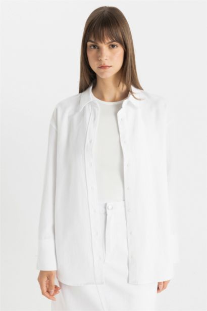 Relax Fit Keten Uzun Kollu Gömlek Tunik