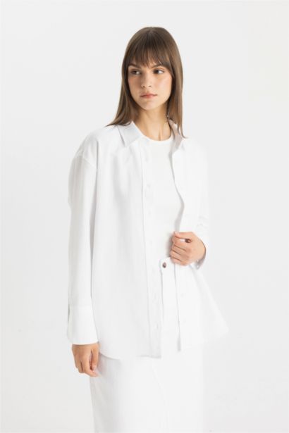 Relax Fit Keten Uzun Kollu Gömlek Tunik