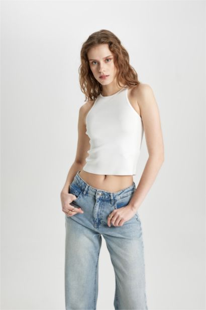 Slim Fit Halter Collar Sleeveless Tank Top