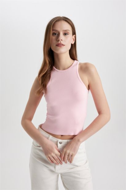 Fitted Halter Yaka Basic Düz Triko Atlet