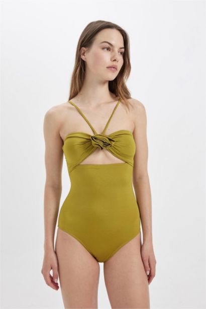 Afra x DeFacto Fall in Love Regular Fit Halter Neck Swimsuit