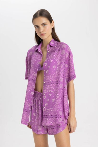 Regular Fit Patterned Viscose Beach Shirt