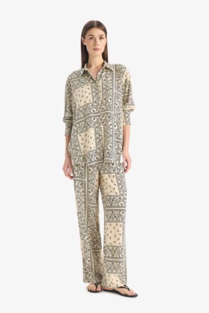 Regular Fit Paisley Viscose Beach Trousers