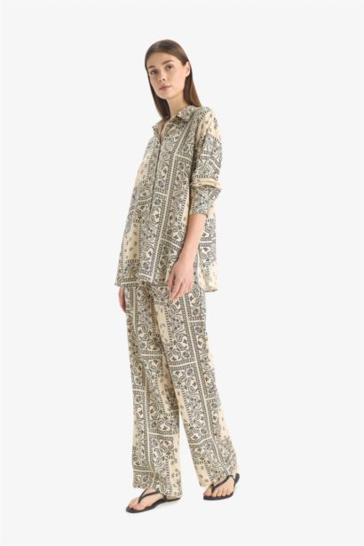 Regular Fit Paisley Viscose Beach Trousers