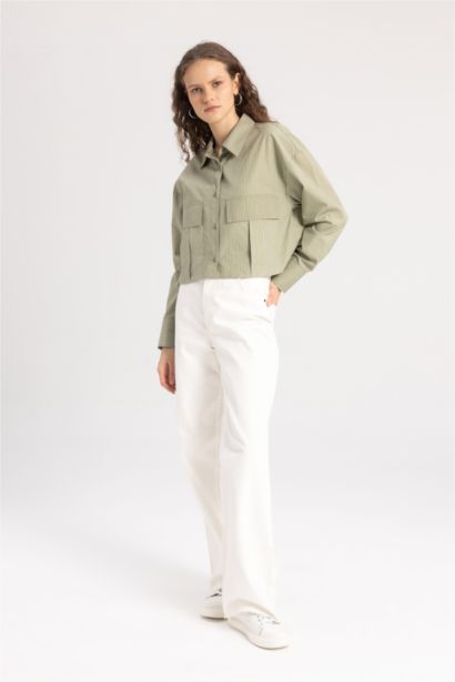 Regular Fit Çizgili Poplin Uzun Kollu Gömlek