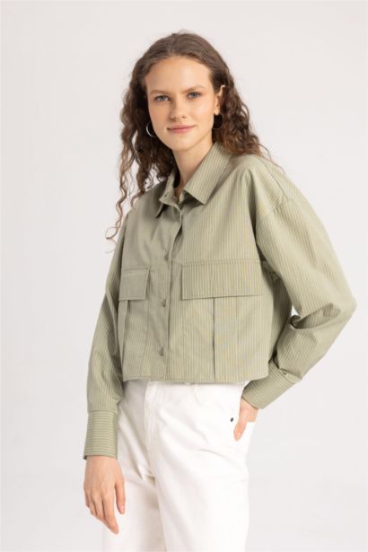 Regular Fit Çizgili Poplin Uzun Kollu Gömlek