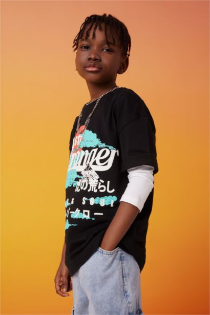 تيشيرت نص ردن ولادي مطبوع اوفر سايز