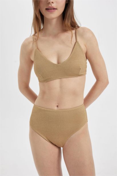 Regular Fit Shiny Fabric Bikini Bottom