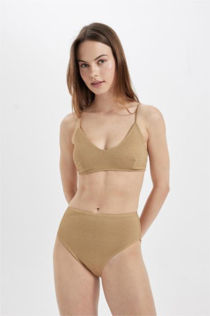 Regular Fit Shiny Fabric Bikini Top