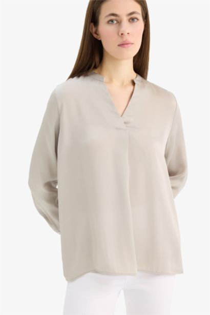 Regular Fit Open Neck Satin Blouse