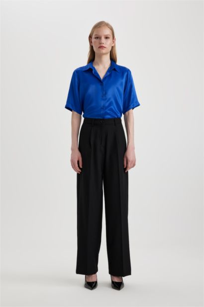 قميص ستان نص كم ازرق قصة عادية