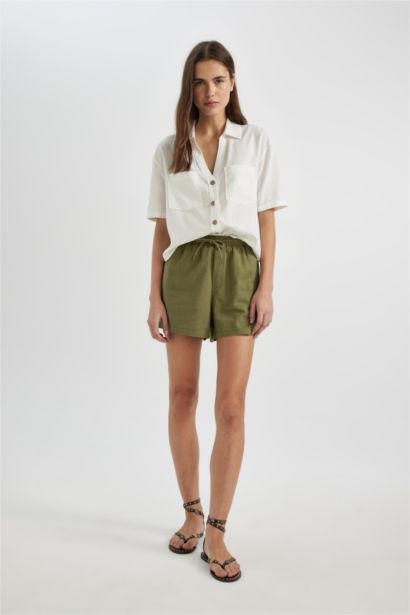 Relax Fit Linen Blended High Waist Short Leg Shorts