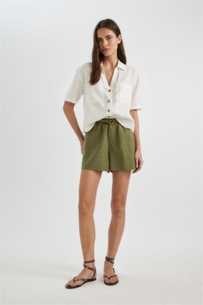 Relax Fit Linen Blended High Waist Short Leg Shorts