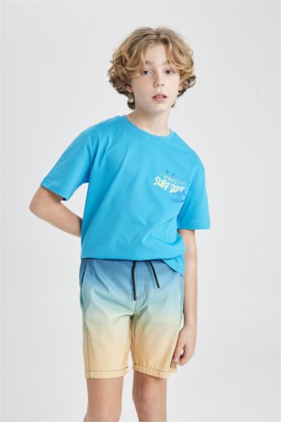 تيشيرت ولادي نص كم مطبوع قصة عادية برقبة مستديرة