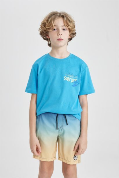 تيشيرت ولادي نص كم مطبوع قصة عادية برقبة مستديرة