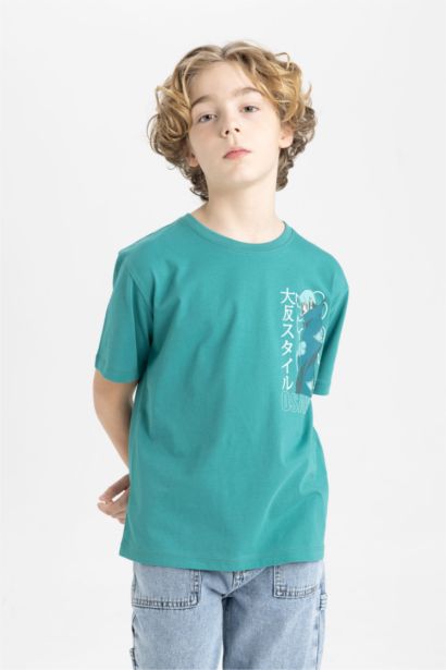 Bisiklet Yaka Baskılı Kısa Kollu Tişört Erkek Çocuk