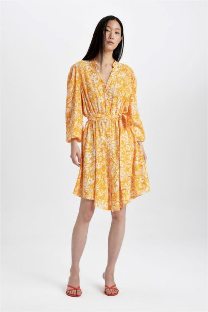 Robe midi à manches longues à motifs