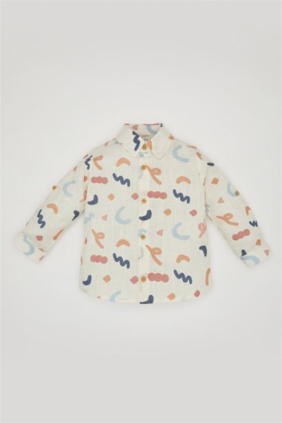 قميص كم طويل ولادي بوبلين قصة عادية