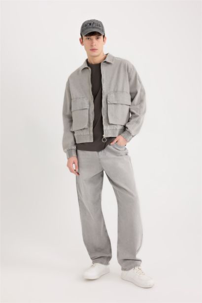 %100 Pamuk Relax Fit Fermuarlı Cepli Denim Ceket