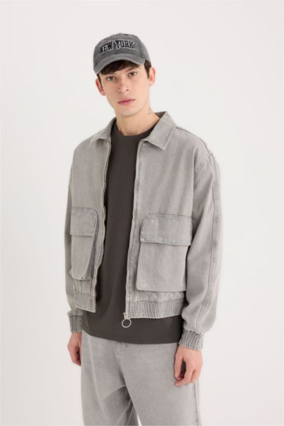 %100 Pamuk Relax Fit Fermuarlı Cepli Denim Ceket