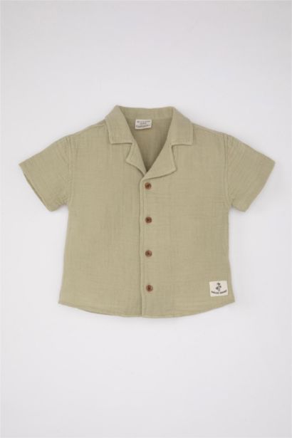 Baby Boy Open Collar Muslin Short Sleeve Shirt