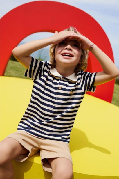 طقم ولادي مخطط شورت وتيشيرت بيكة - قطعتين