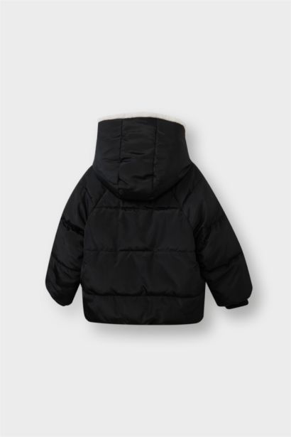 قمصلة نفخ بناتي بغطاء للرأس مبطن بفرو إصطناعي مقاوم للماء