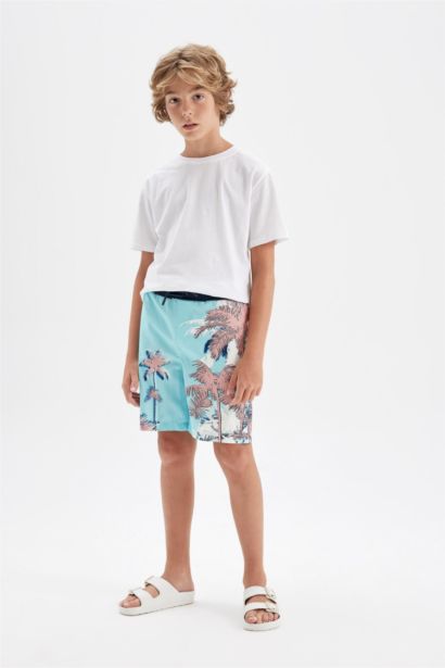 Boy Palm Tree Patterned Swim Shorts