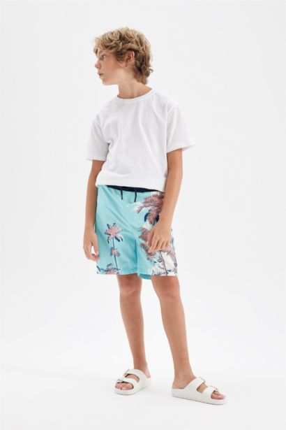 Boy Palm Tree Patterned Swim Shorts