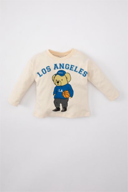 Baby Boy Crew Neck Bear Printed Long Sleeve T-Shirt