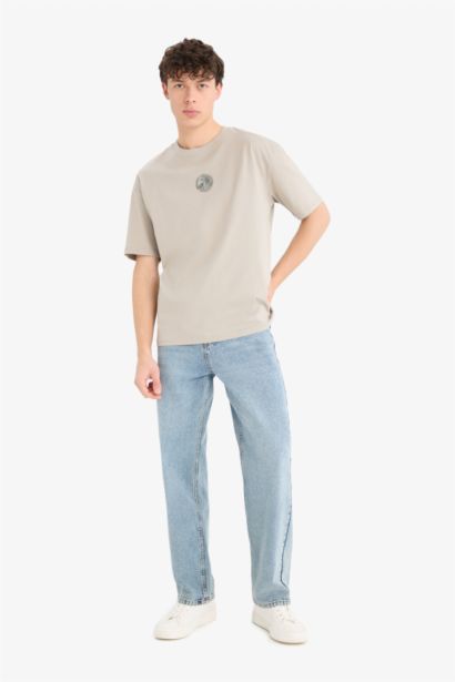 Oversize Fit Crew Neck Back Printed Short Sleeve T-Shirt